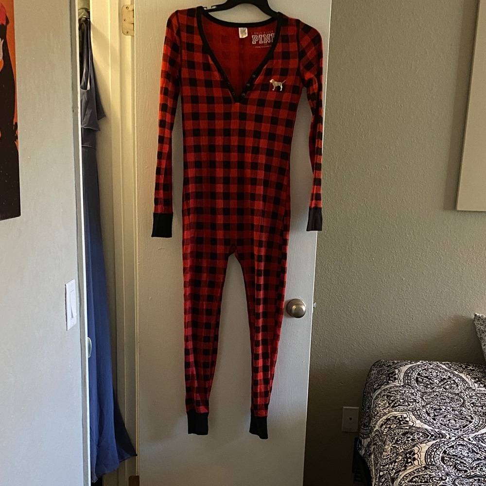 PINK Victoria's Secret Red and Black Checkered Onesie